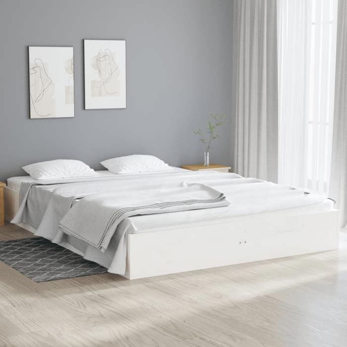 Lit Adulte-Structure de lit-Cadre de lit sans matelas blanc bois massif 140x190 cm 162652