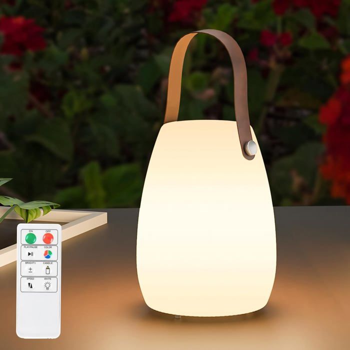 Lampe de table LED extérieur 1 pièces avec Télécommande Blanc chaud 8 couleurs Intensité variable Lampe de Table sans fil (Cuir)