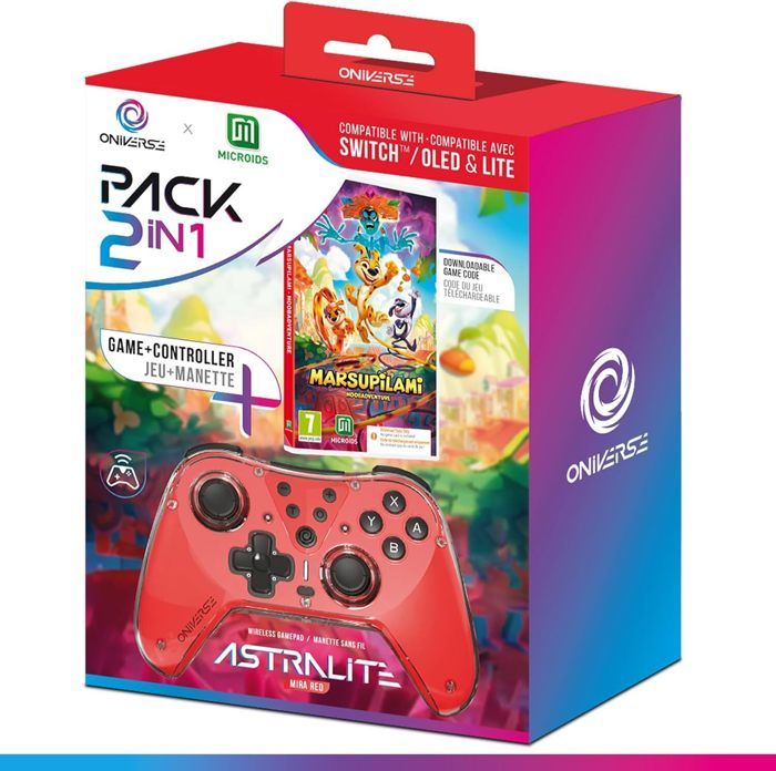 Pack 2 en 1 Manette Sans Fil Switch Oniverse + Jeu Marsupilami Code téléchargement – Astralite Vibrations Turbo