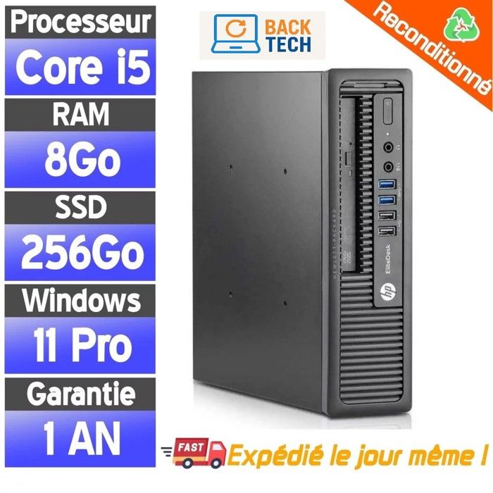 HP EliteDesk 800 G1 – Mini PC i5-4570 SSD 256Go 8Go RAM Windows 11 Pro – Ordi unité centrale