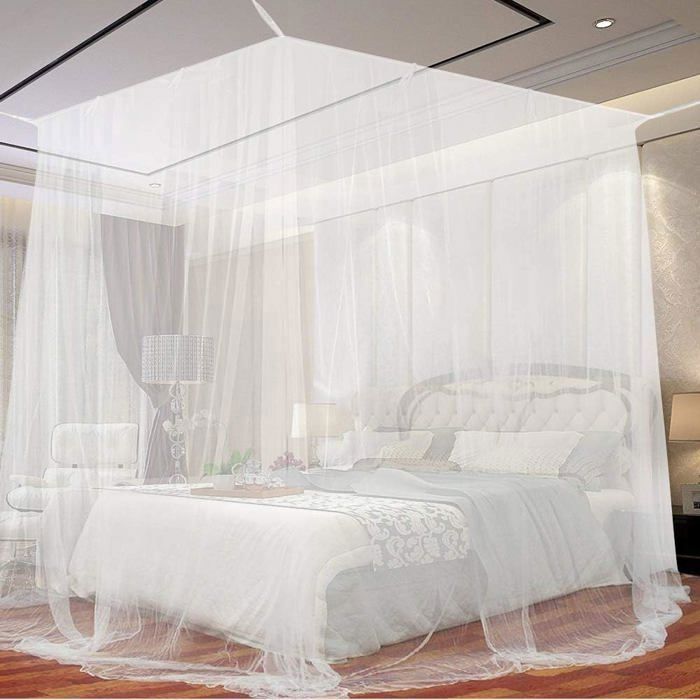 Grand Carrée Moustiquaire pour Lit Extra Large Moustiquaire Baldaquin Intérieur et Extérieur Blanc (190 x 210 x 240cm)