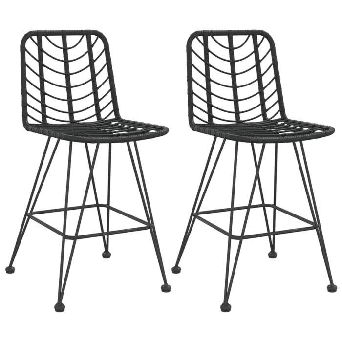 (SOLDES JUILLET)Tabourets de bar - UU - Chaise dîlot - lot de 2 Noir Résine tressée et acier FR1319431