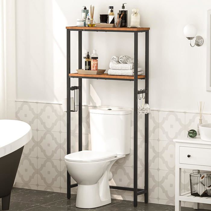 Étagère de Toilettes - HOOBRO - Étagère WC à 2 Niveaux -Étagère de Salle de Bain - Marron Rustique - Gain de Place