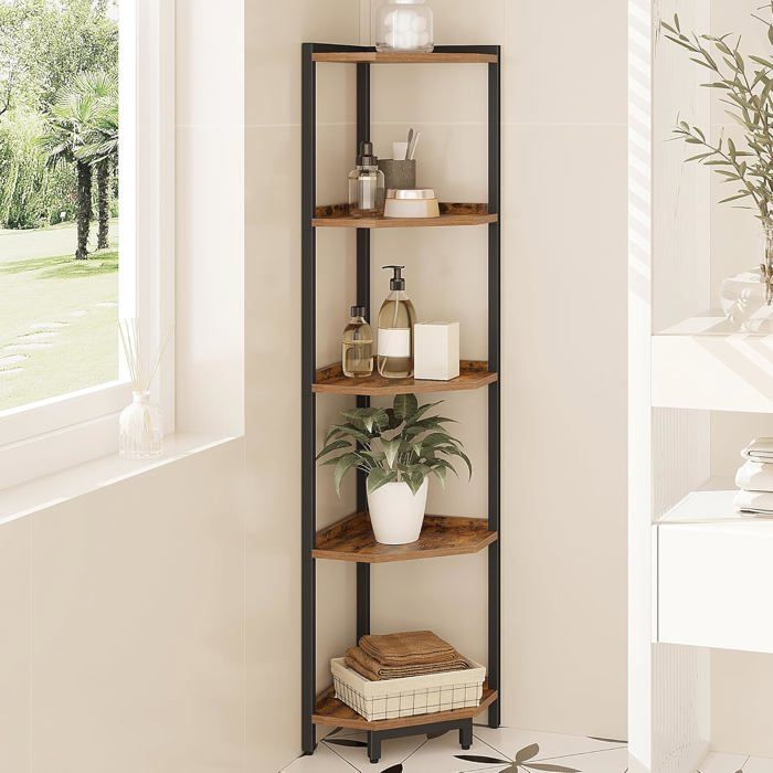 Étagère dangle bibliothèque à 5 Niveaux étagère autoportante étagère de Rangement 30 x 30 x 136 cm Marron et Noir