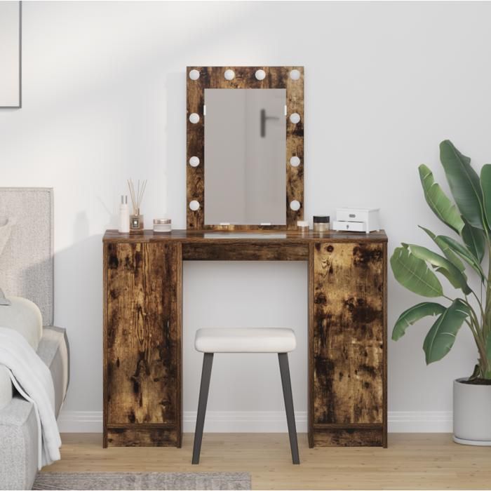 Coiffeuse avec Lumières LED Chêne Fumé 102x33x135 cm