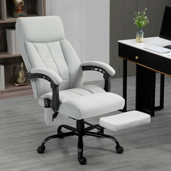 chaise Fauteuil bureau massant inclinable ergonomique et réglable hauteur avec repose-pieds gris clair chaise Fauteuil bureau massant inclinable ergonomique et réglable hauteur avec repose-pieds gris clair
