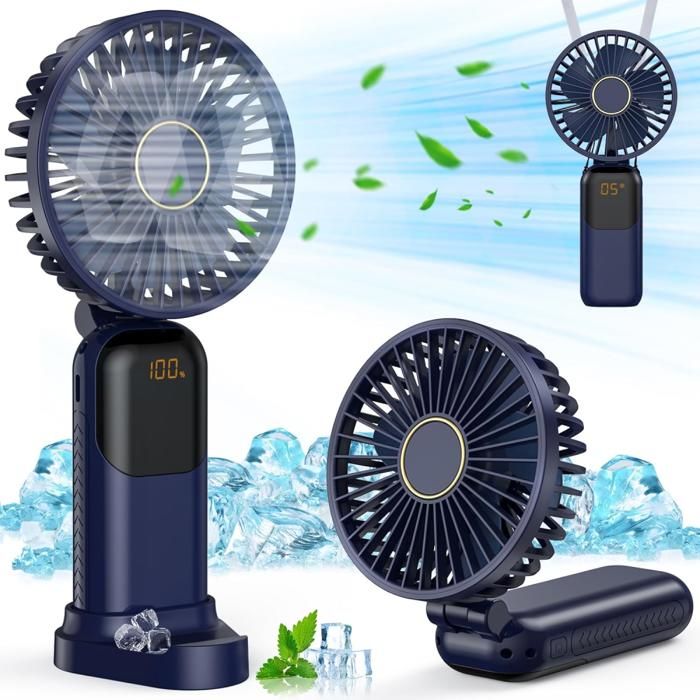 Mini Ventilateur Portable USB Ventilateur Rechargeable Petit Ventilateur de Poche 5 Vitesses Avec Base Silencieux Ventilateur à M - Ryttgop