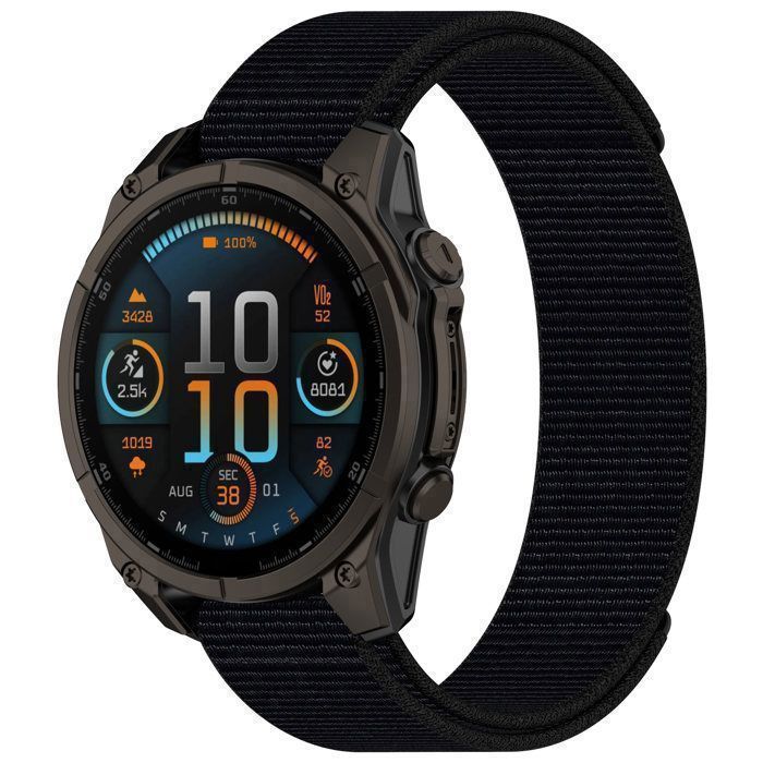 Stravo Bracelet montre sport nylon Ultralight Solo Garmin Fenix 9/9 Pro 8 43mm 7S/7S Pro 6S/6S Pro 5S/5S Plus – 20mm – Noir
