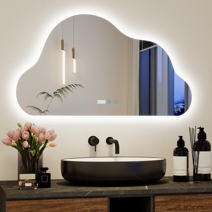 Miroir de Salle de Bain LED Anti-Buée Éclairage Réglable Touche Tactile Affichage Numérique Miroir Lumineux