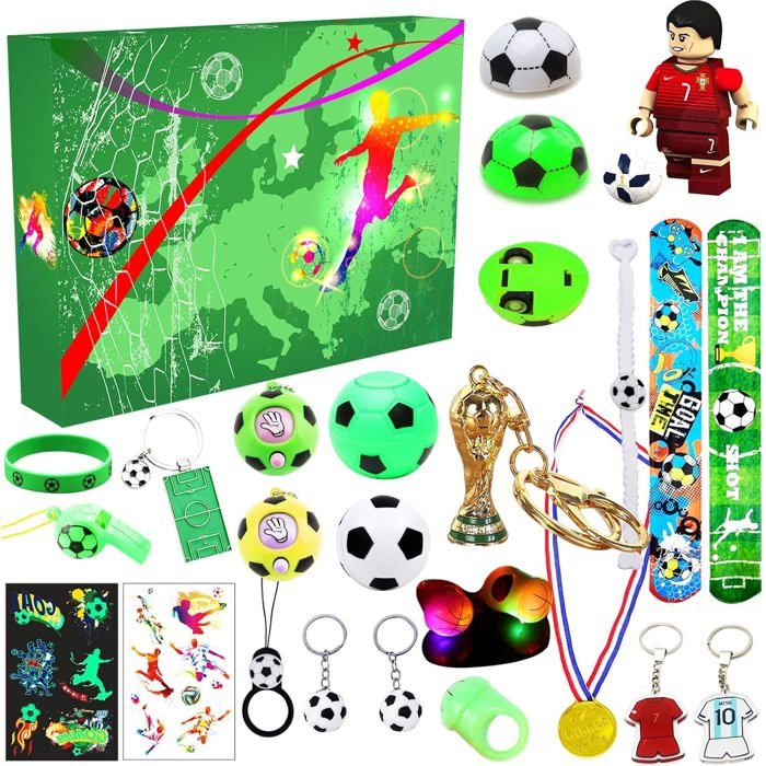 Calendrier De L'Avent Football 2024 - 24 Boîtes Cadeaux - Compte à Rebours Noël Pour Enfants Et Ados - Kit De Jeu - 8