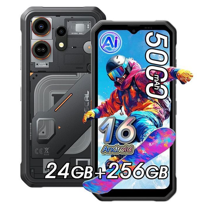 OSCAL MARINE 3 Téléphone Portable Incassable 6.56" Android 16 24Go+256Go 5000mAh Android smartphone 4G,NFC,Dual SIM - Noir - Cdiscount Téléphonie