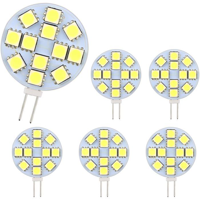 Ampoule G4 LED 2W AC/DC12-24V 200LM Blanc Chaud 3000K 12x 5050SMD Non-Dimmable G4 Ampoule Ronde LED Lot de 6