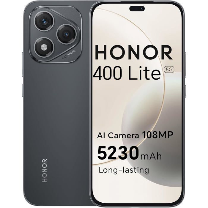 HONOR 400 Lite Smartphone 5G 5230 mAh 8GB RAM Memoria Dual SIM NFC 6.7 Pouce AMOLED Eye Care Display 108MP avec Bouton AI Téléphone Android 15 Mars