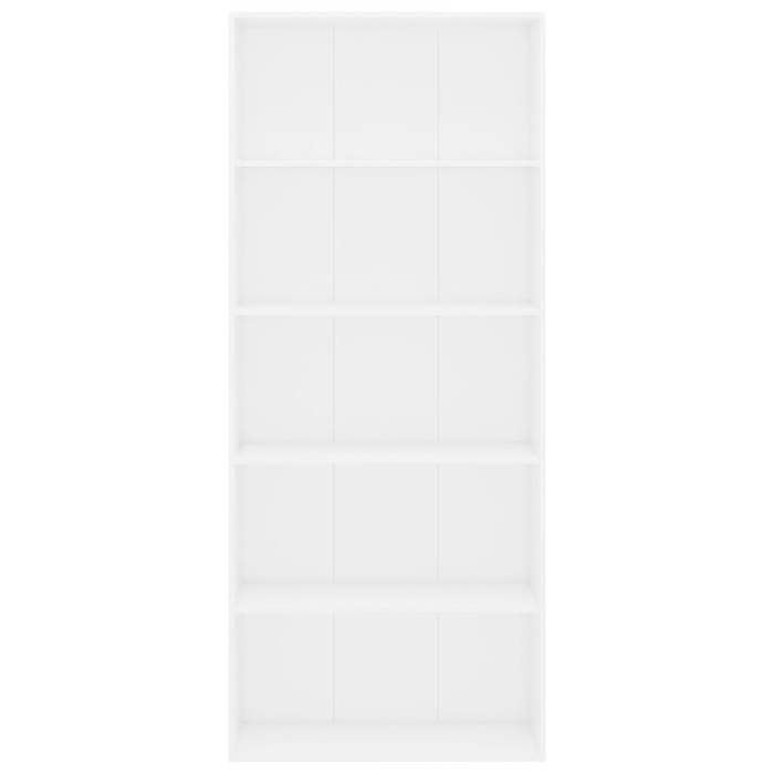 Bibliothèque à 5 niveaux - WIENS - Blanc - 80x30x189 cm - Bois dingénierie - 5 étagères ouvertes - Facile à assembler