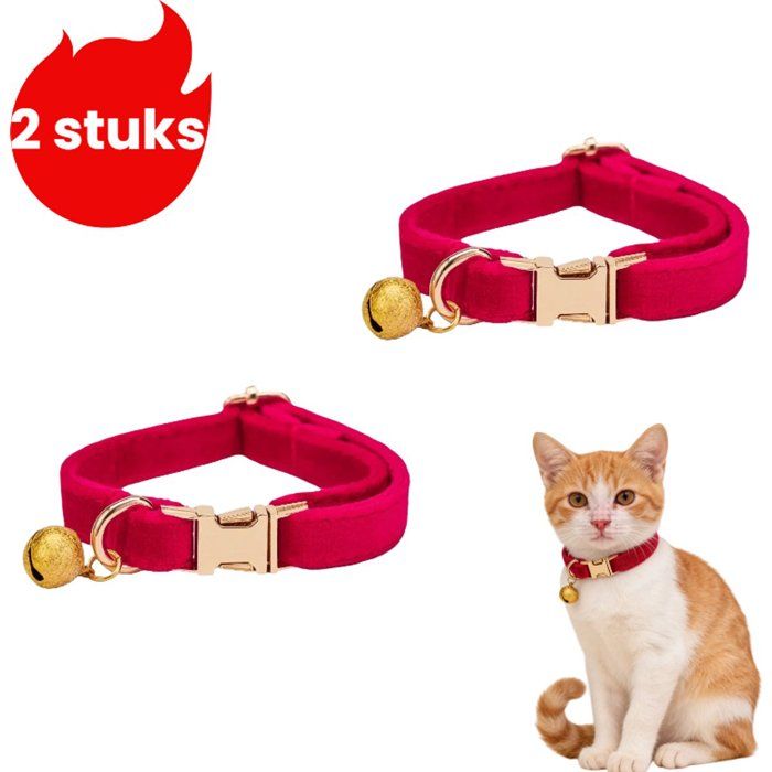Collier à clochette en peluche pour chat (2 pièces) - Collier pour chat - Convient aux chiots et chatons de 3 kg à 75 kg - Rouge