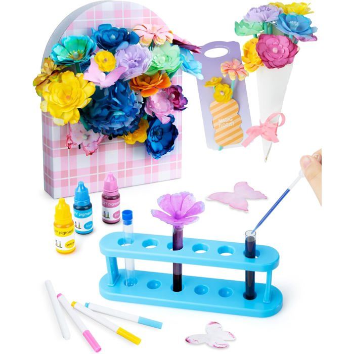 Activité Manuelle Fille Création Bouquet DIY Jouet pour Les Enfant de 6 7 8 9 10 12 Ans Kit de Teinture de Fleurs en Papier