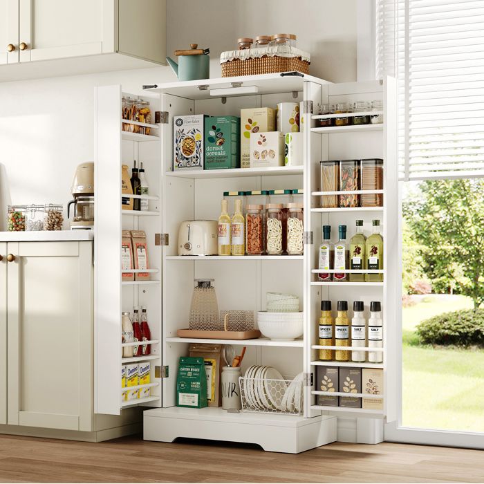 HOMVRA Buffet de Cuisine 60x35x1285 cm - Style Campage - LED Automatique - Étagères Réglables - Blanc