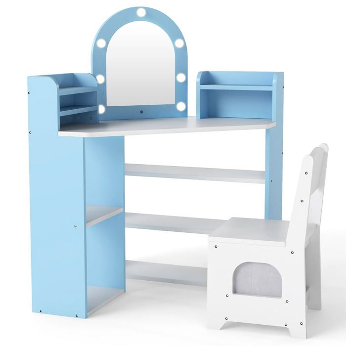 Coiffeuse dangle - HELLOSHOP26 - Coiffeuse enfant - Miroir LED 3 couleurs - Chaise rangeable - Anti-basculement