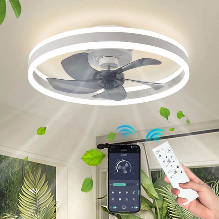 Ventilateur de Plafond avec Lumière 50cm 6 Vitesses de Vent Dimmable Lampe de Ventilateur Silencieux pour Chambre Salon - Joulli