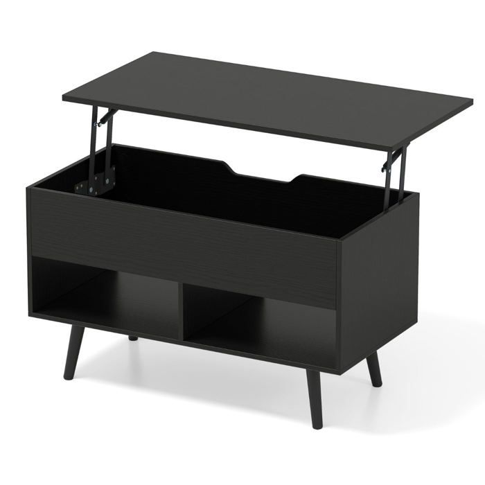 Table basse relevable - HELLOSHOP26 - 80 x 40 x 58 cm - Noir - Plateau relevable à vérins à gaz - Grand compartiment