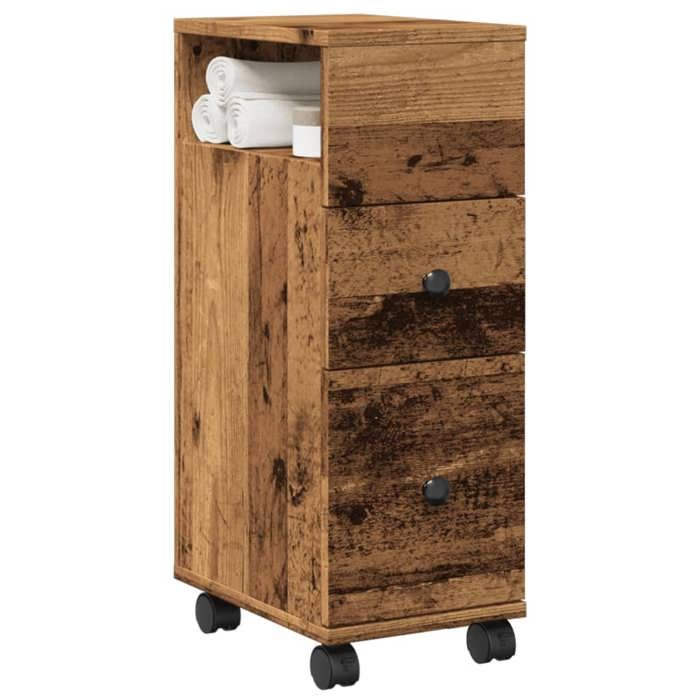 (Vente chaude)Meuble étroit de salle de bain 1PC - SWEETY - placrd de rangement - à roulettes vieux bois 242653