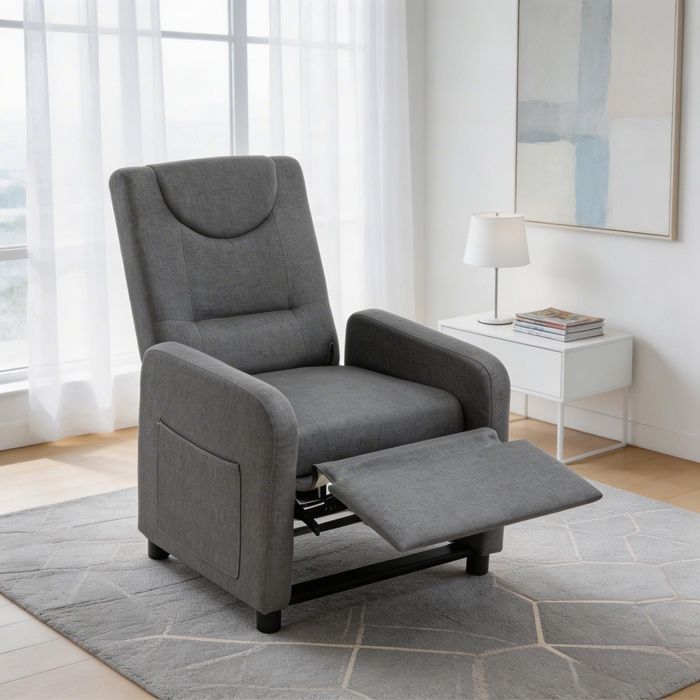 Fauteuil relax - Relax TV - Dossier multi-positions - Repose‑pieds escamotable - Lin gris foncé