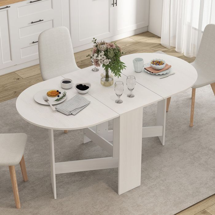 MOTHINESSTO3853-Table à manger pliante table pliante cuisine ovale jusquà 6 personnes pour petits espaces salle à manger blanc