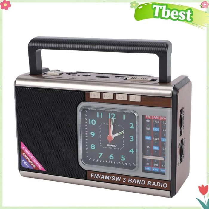 Radio rétro solaire portable radio FM AM SW avec lampe de poche horloge pour les amateurs de musique de décoration intérieure de