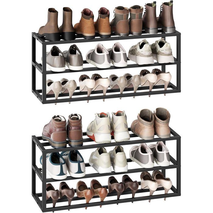 Lot De 2Étagère À Chaussures Murale À 3 NiveauxRange-Chaussures SuspenduOrganiseur Vertical En Métal Pour 18-24 PairesPo[BI44]