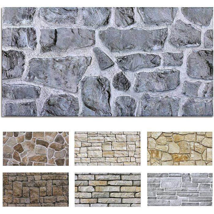12 Pièces Panneaux muraux 3D Autocollants - 3MM épaisseur Aspect Brique Pierre 58x30 cm Retro Faux Stone STICKERS