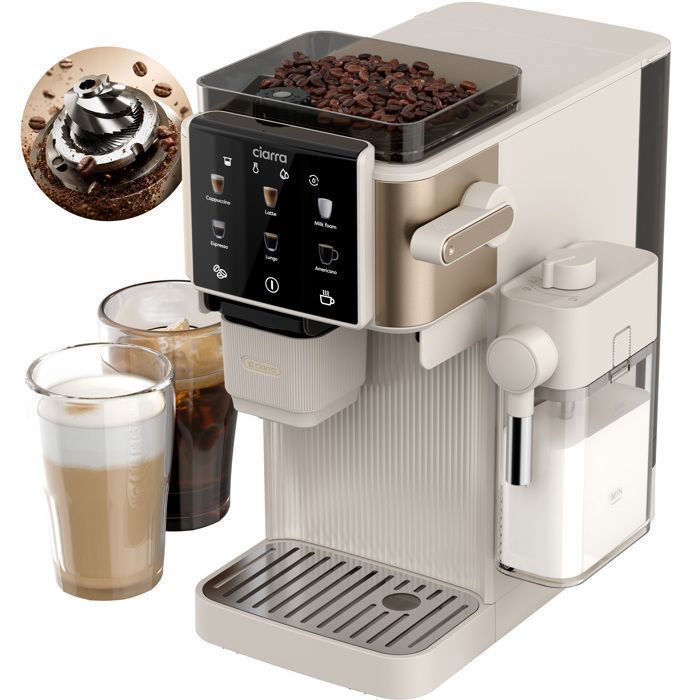 CIARRA  Machine &agrave; caf&eacute; expresso Semi-auto Broyeur Mousseur lait 15 Bar 6 boissons Expresso Cappuccino Latte Tactile 1400W 