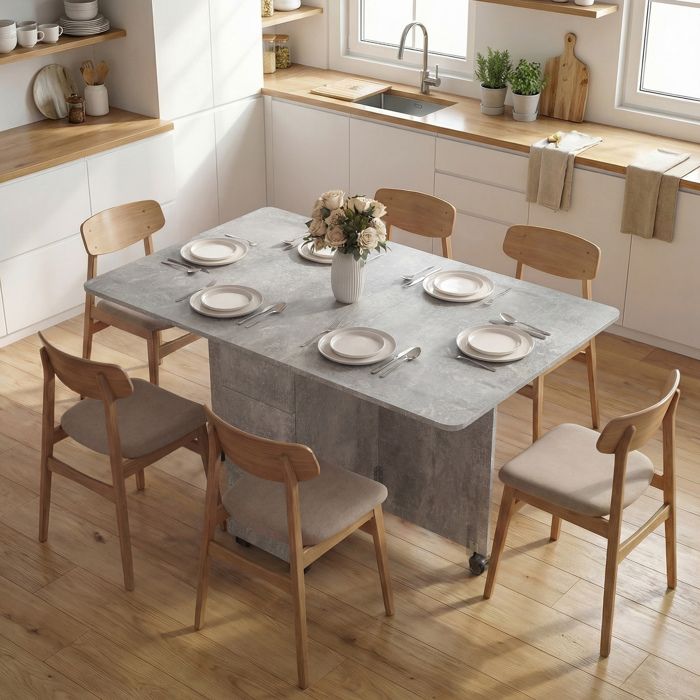 TABLE REPAS - MINIMAL - 140x76x74 cm - Extensible/pliable - 2 tiroirs & 2 portes - 6 places TABLE REPAS - MINIMAL - 140x76x74 cm - Extensible/pliable - 2 tiroirs & 2 portes - 6 places