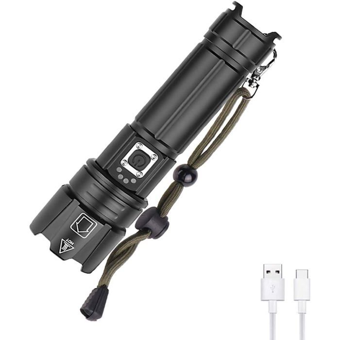 Lampe Torche LED Puissante 6000 Lumens XHP70.2 Lampe Torche Rechargeable Lampe de Poche avec Indicateur de Puissance Zoomable 5