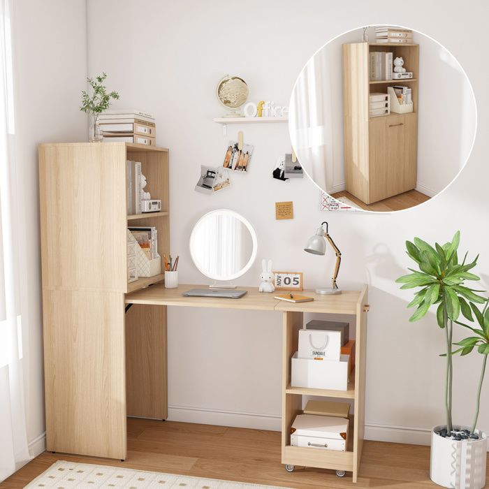 Secrétaire Bureau Escamotable avec Tablette Coulissante Rangement Étagères Réglables Roulettes MDF - UVRION