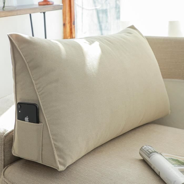 Coussin de lecture - ANNEFLY - Triangulaire - Velours côtelé - 60x35x20cm - Beige