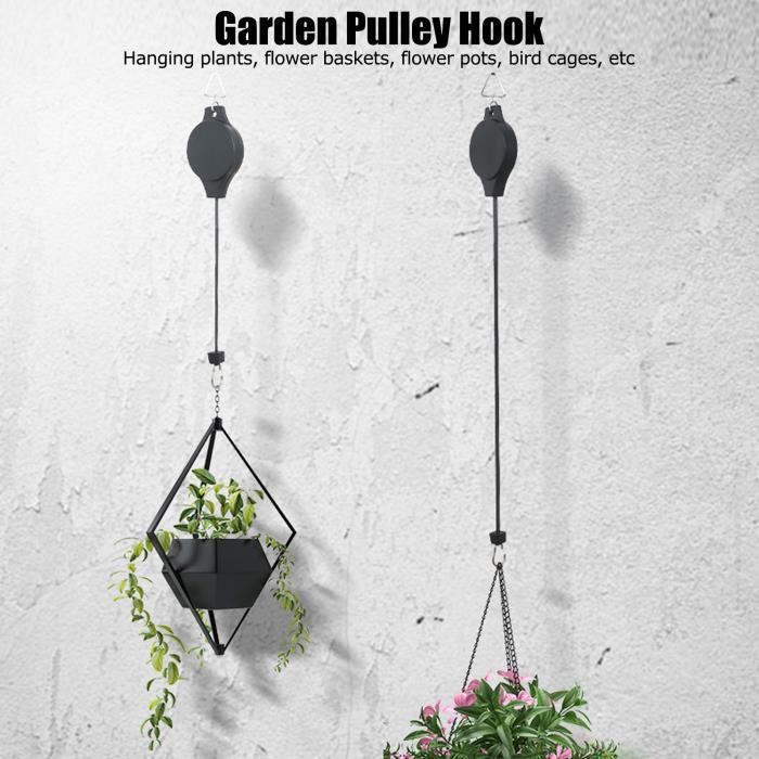 Kit 2 Poulies Rétractables Pour Suspendre Pots De Fleurs - Crochet Ajustable 15kg - Pour Balcon, Jardin, Nichoir