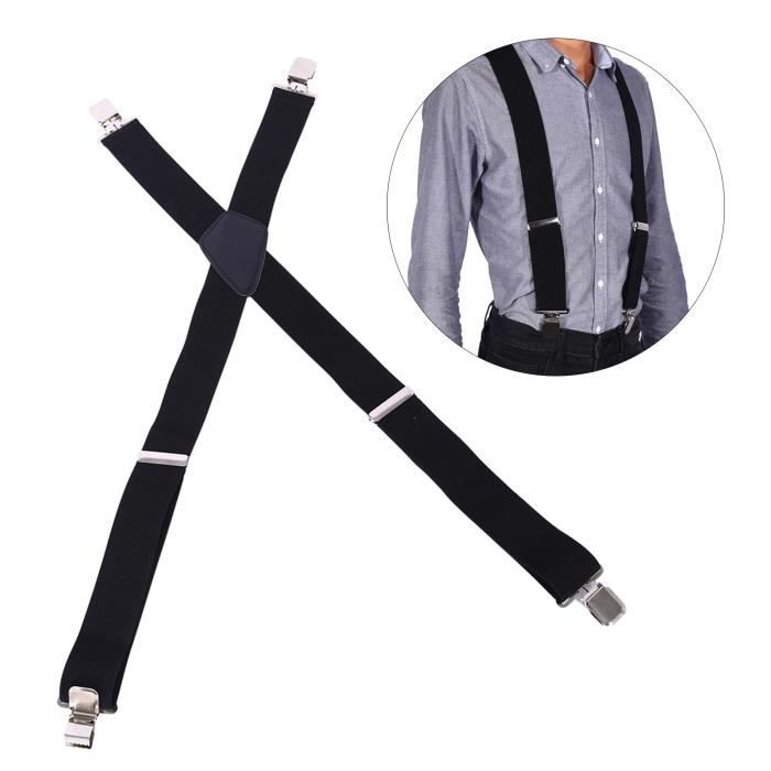 👔 Bretelles HISDERN Pour Homme – Noires – 4 Clips – Réglables – Élasthanne