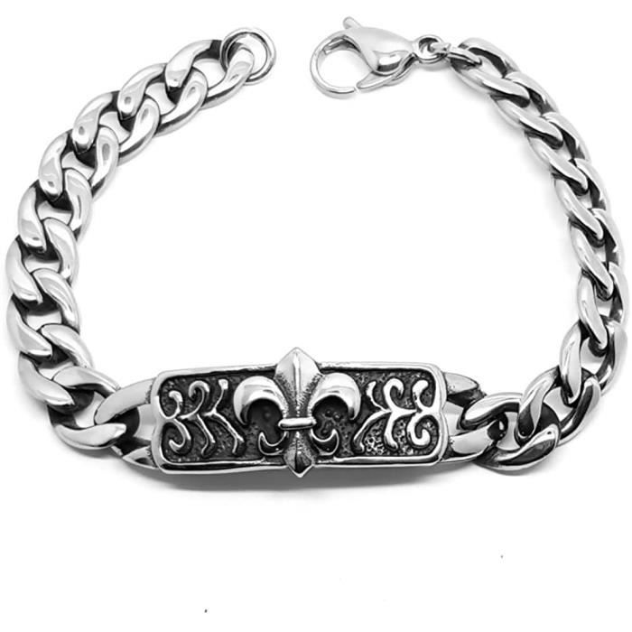 Gourmette Bracelet Acier INOX 316L Argent Vieilli Homme Templier