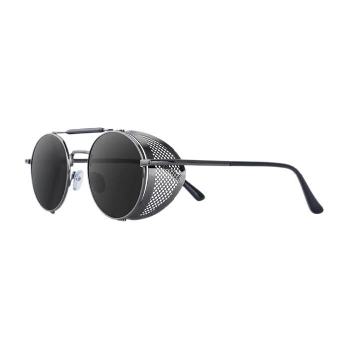 Lunettes de soleil rondes retro Steampunk protection laterale Vintage UV400 Protection UV bloquant Lentille grise Monture grise Achat Vente lunettes de soleil Mixte Cdiscount