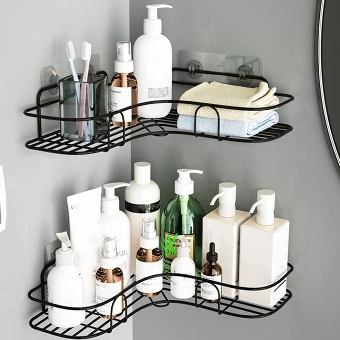 Lot De 2 Étagères D'Angle Salle De Bain – Acier Inoxydable SUS 304, Fixation Sans Percage Ou Vis – Organisateur Douche