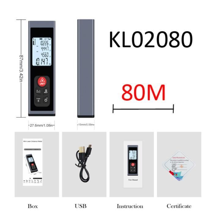 80m - Télémètre Laser numérique Intelligent, Mini distancemètre portable  Rechargeable par Usb - Cdiscount Bricolage