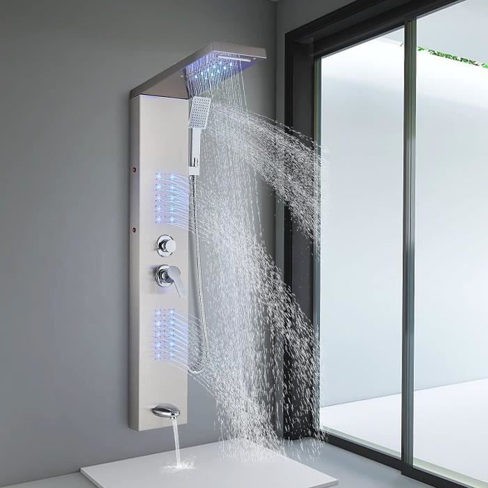 Colonne de douche hydromassante LED mode eau de 5 fonctions douche de pluie cascade douche arrière eau de la baignoire avec écran
