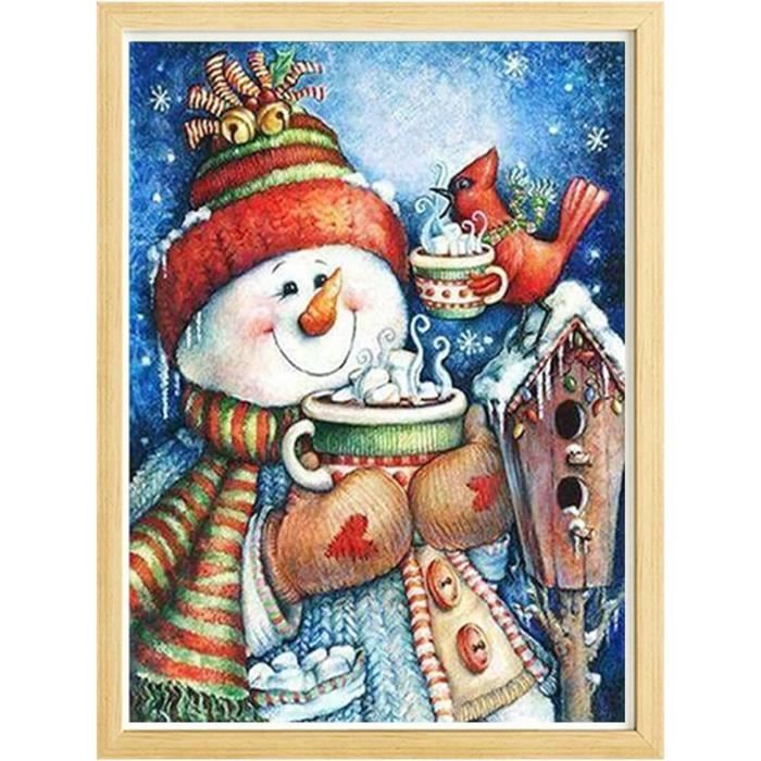 Kit Peinture Diamant 5D - Motif Bonhomme De Neige & Sapin De Noël - Toile 30x40 Cm - WOWDECOR