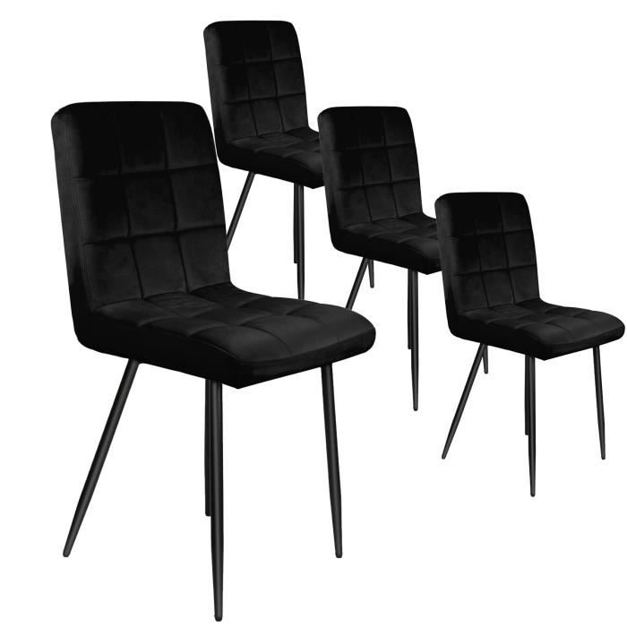 chaises de salle à manger carrées en velours noir - alicia - set de 4 - pieds en fer