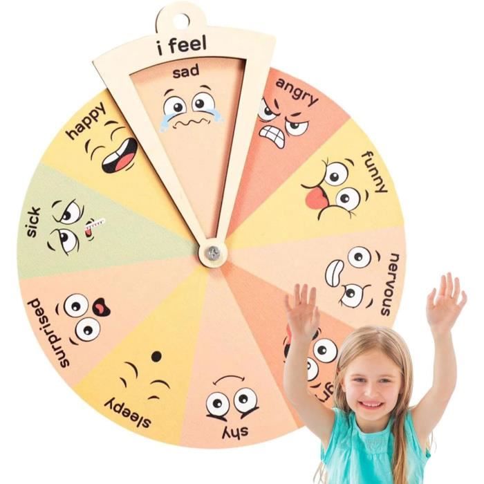 Tableau des émotions pour la santé mentale – Roue en Bois avec Support | Outil visuel Confortable pour la Sensibilisation émotionnelle | Décoration idéale pour l' | Bureau ou Chambre