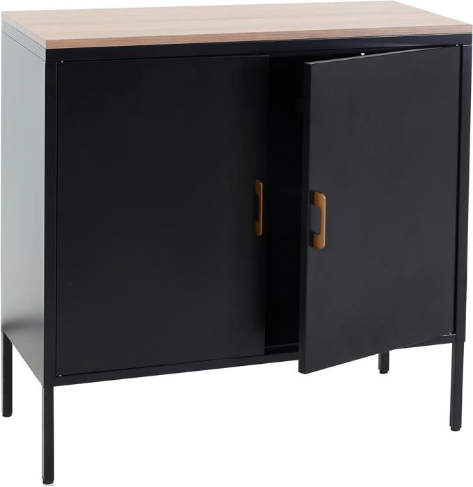 coode meuble de rangement bureau buffet 2 portes metal 90 par 90 par 40 melamine noir plateau mdf 2 compartiments avec portes