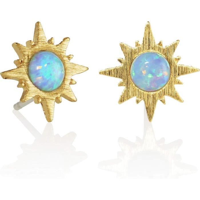 Boucles D'oreilles Clous 'petit Soleil' Plaqué Or 18 Carats - Sans Nickel - Zirconium Cubique - Marque Petugons