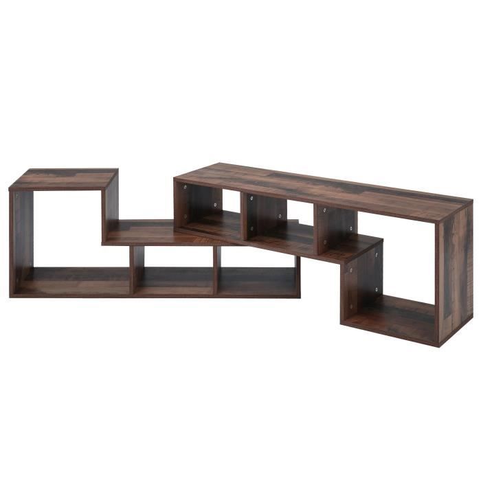meuble tv bas avec mailles - style industriel - bois - 140+28 cm de longueur pour téléviseurs 60 pouces