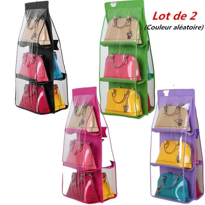 Winter Shore Rangement Sac a Main à Suspendre [Lot de 2] - Porte Sac  Pliable pour Pochette & Fourre-Tout - Accessoire Dressing avec 8  Compartiments - Plastique Transparent & Crochet Galvanisé Robuste 