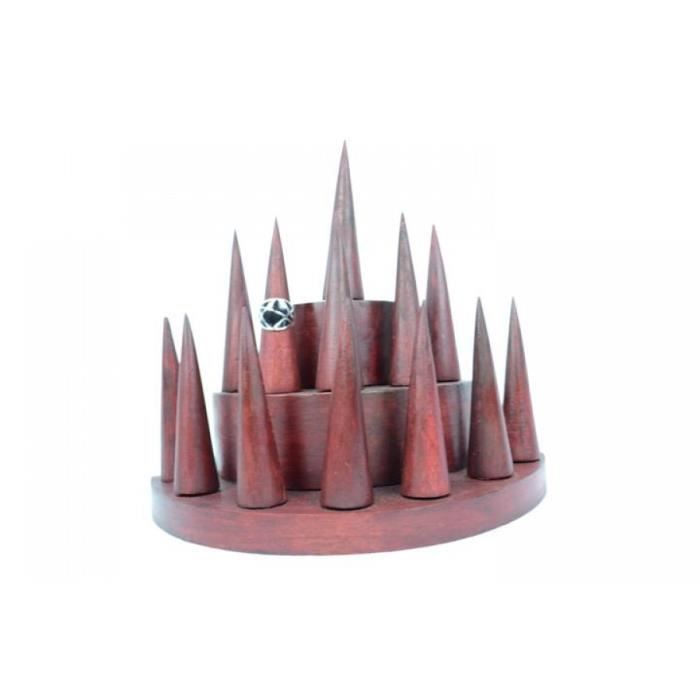 7 cônes Présentoir à bagues Porte-bagues en bois massif couleur rouge 
